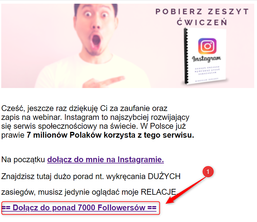 przykładowy email zachęcający do polubienia fanpage