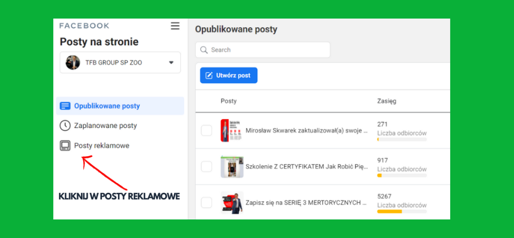 Posty reklamowe na facebooku